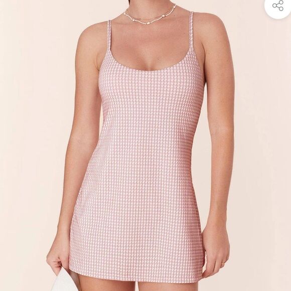 Andie The Amalfi Swim Dress Koi Pink Houndstooth size S NWOT - Picture 1 of 9